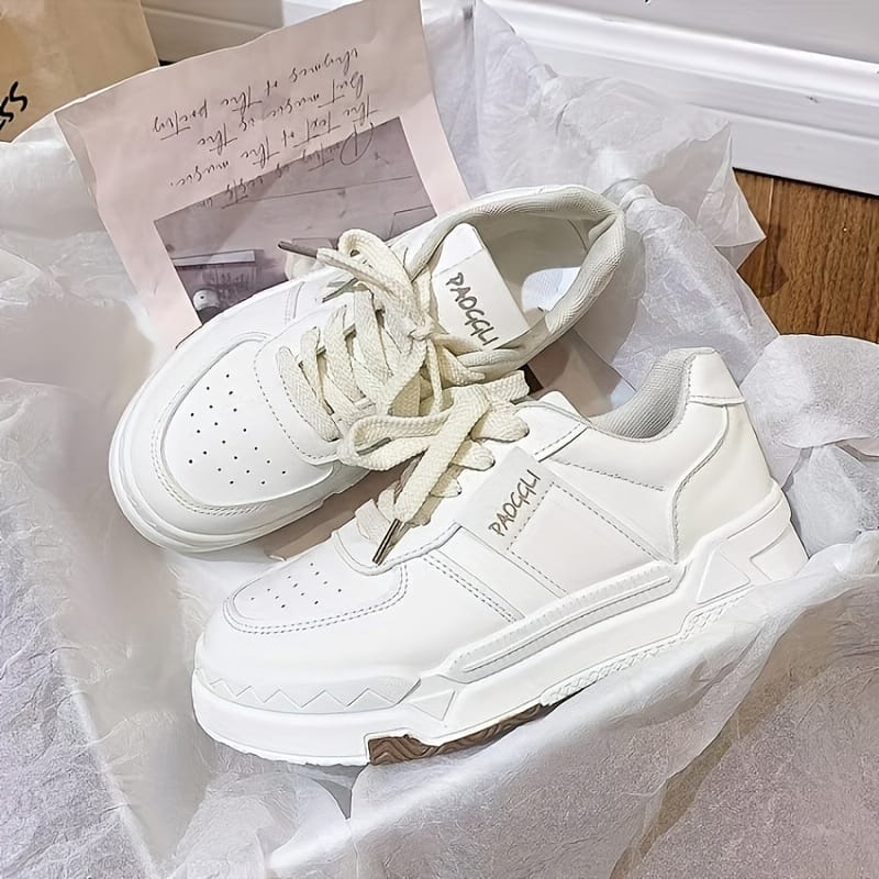 Women’s 2023 Versatile White Sneakers – Trendy Harajuku Style, Non-slip Rubber Sole Casual Sneakers With Lace-up Closure And Breathable Fabric Interior For Clothing, Shoes & Jewelry Shop Online at Dubai Trades 2