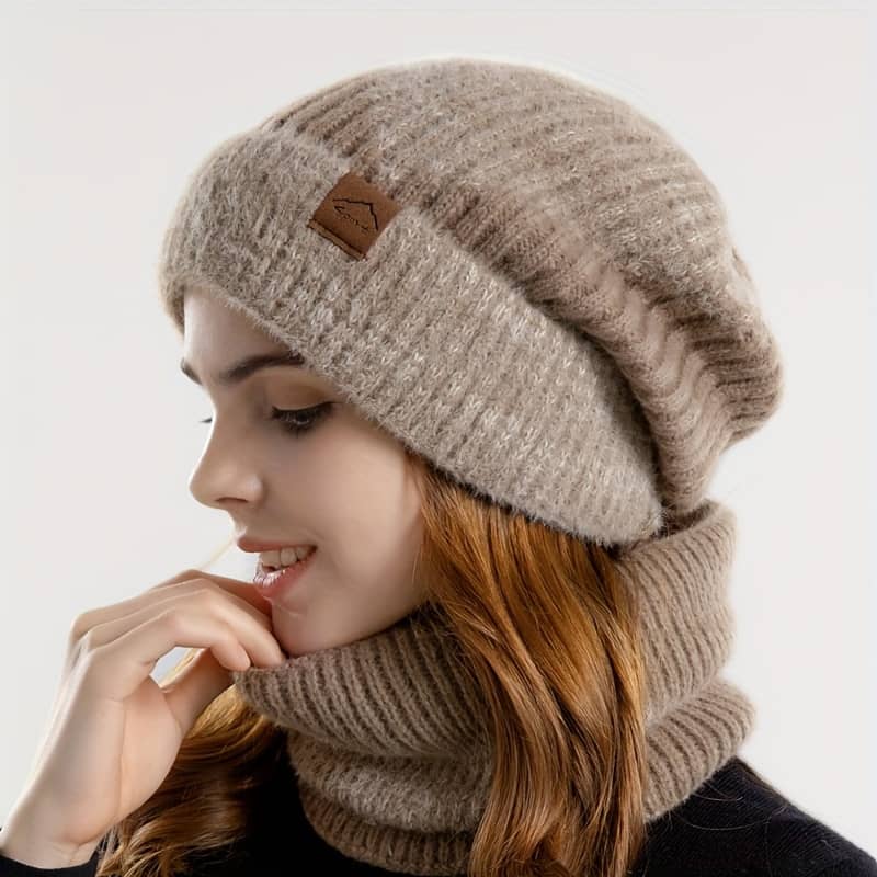 -border Hat Female Thickening Warm Winter Earmuffs Hat With Velvet Collar Two-piece Knitted Cap Accessories Shop Online at Dubai Trades 2