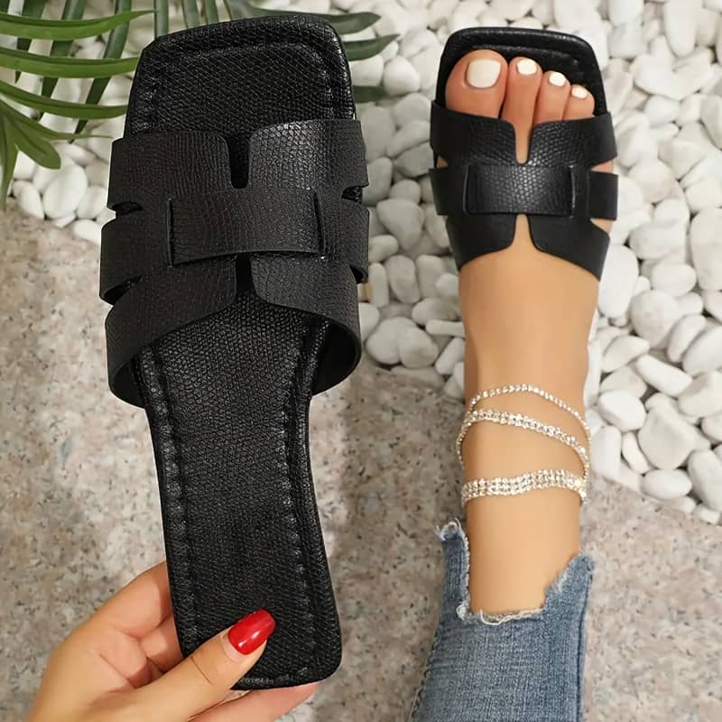 -on, Flat Heel, Square Toe Design, Comfortable Summer Shoes, Versatile Wear | Chic Flat Sandals Clothing, Shoes & Jewelry Shop Online at Dubai Trades 2