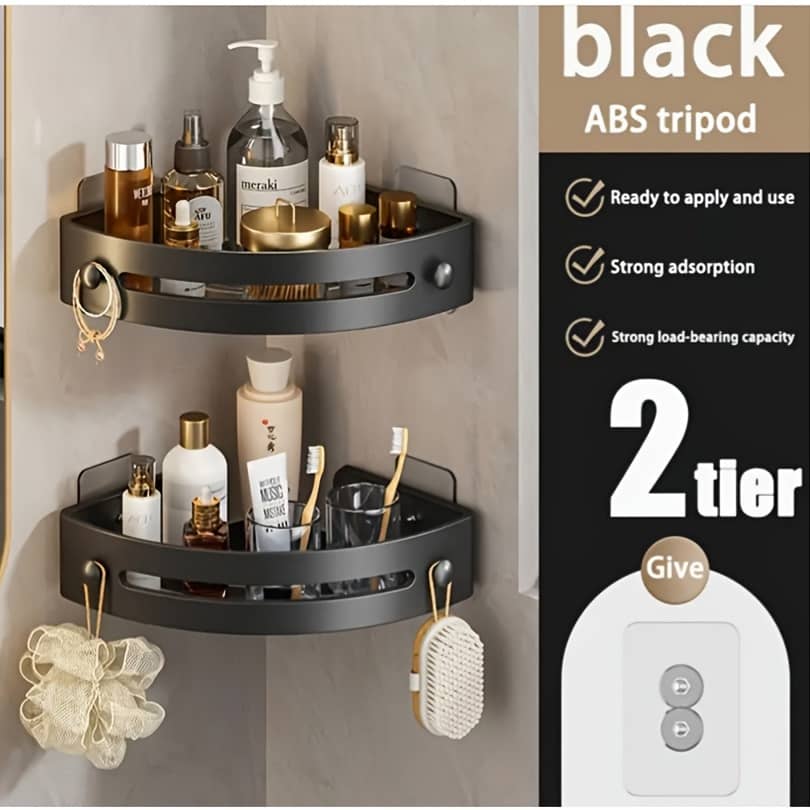 2 Pack Corner Shower Caddy, Adhesive Shower Shelves No Drilling, Toilet Storage Rack Without Punching Rustproof Bathroom Shower Organizer Wall Mounted With , Black Bathroom Storage & Organization Shop Online at Dubai Trades 2