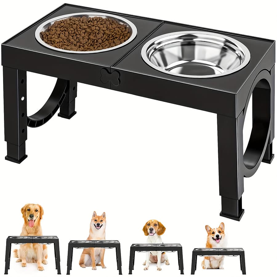 1 Set Elevated Dog Bowls, 4 Adjustable Dog Raised Bowls Rack With 2 Stainless Steel Bowls, No Slip Dog Feeder For Medium Large Breed Dogs Bowls & Dishes Shop Online at Dubai Trades 2