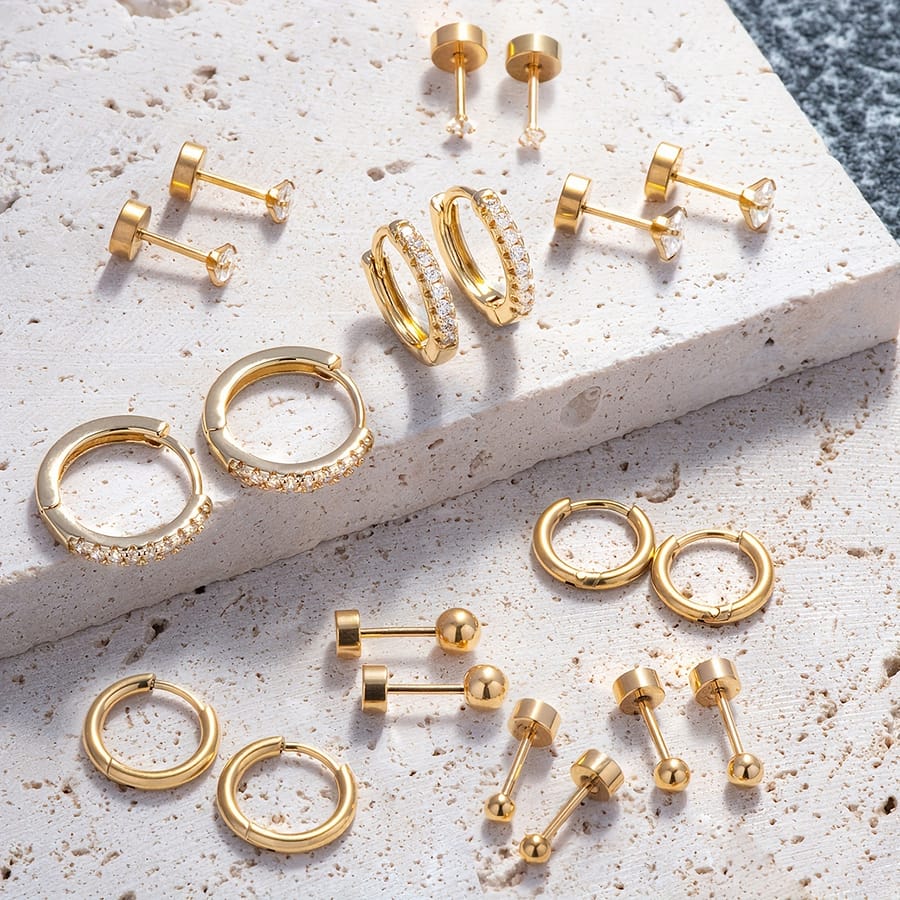 10 Pairs Small Golden Hoop Stud Earrings For Women, Tiny Stainless Steel Earrings Sets For Multiple Piercing, Dainty Hoop Earrings For Cartilage Heilx Tragus Clothing, Shoes & Jewelry Shop Online at Dubai Trades 2