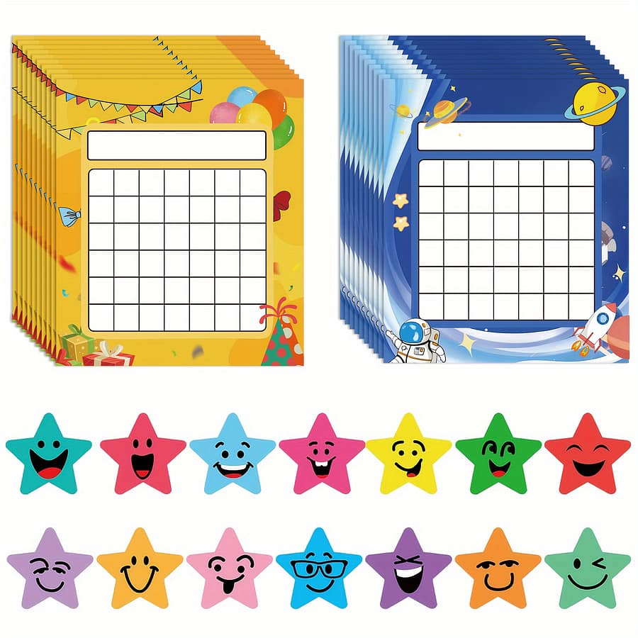 10 Sets Of Classroom Reward Charts, 2 Designs, Includes 600 Star Stickers, Suitable For Classroom Teaching Or Home Use Color-Coding Labels Shop Online at Dubai Trades 2