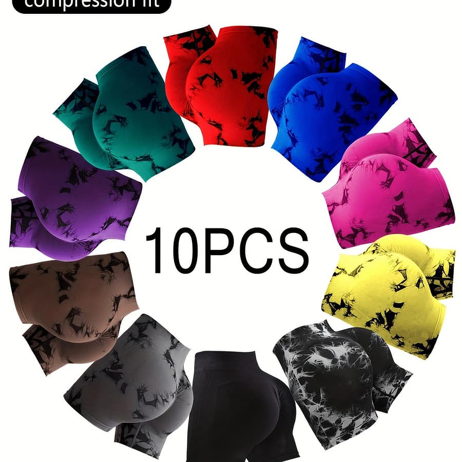 10-pack Tie Dye Shorts For Women, Elegant Polyamide Knit Fabric, High Stretch Skinny Shorts, , 90% Polyamide 10% Elastane, 310g/m², Set Clothing Shop Online at Dubai Trades 2
