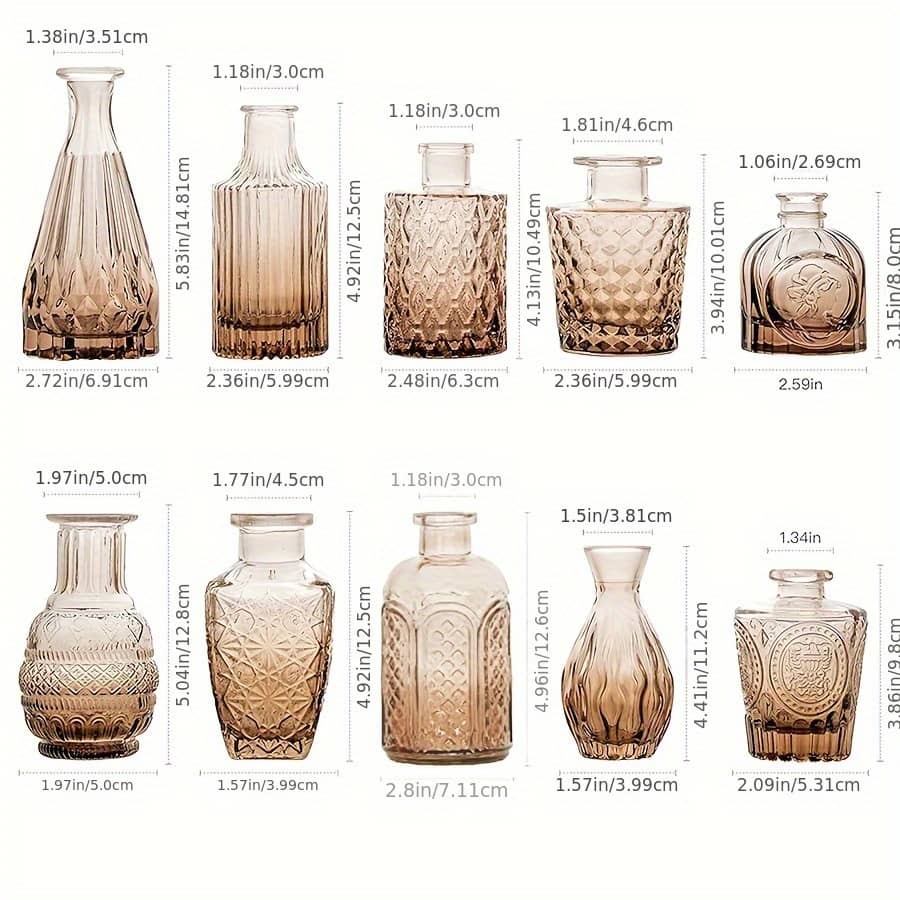 10-pack Vintage Amber Glass Bud Vases, Small Round Glass Bottles For Flowers, Rustic Wedding Centerpieces & Home Table Decorations Home & Kitchen Shop Online at Dubai Trades 2