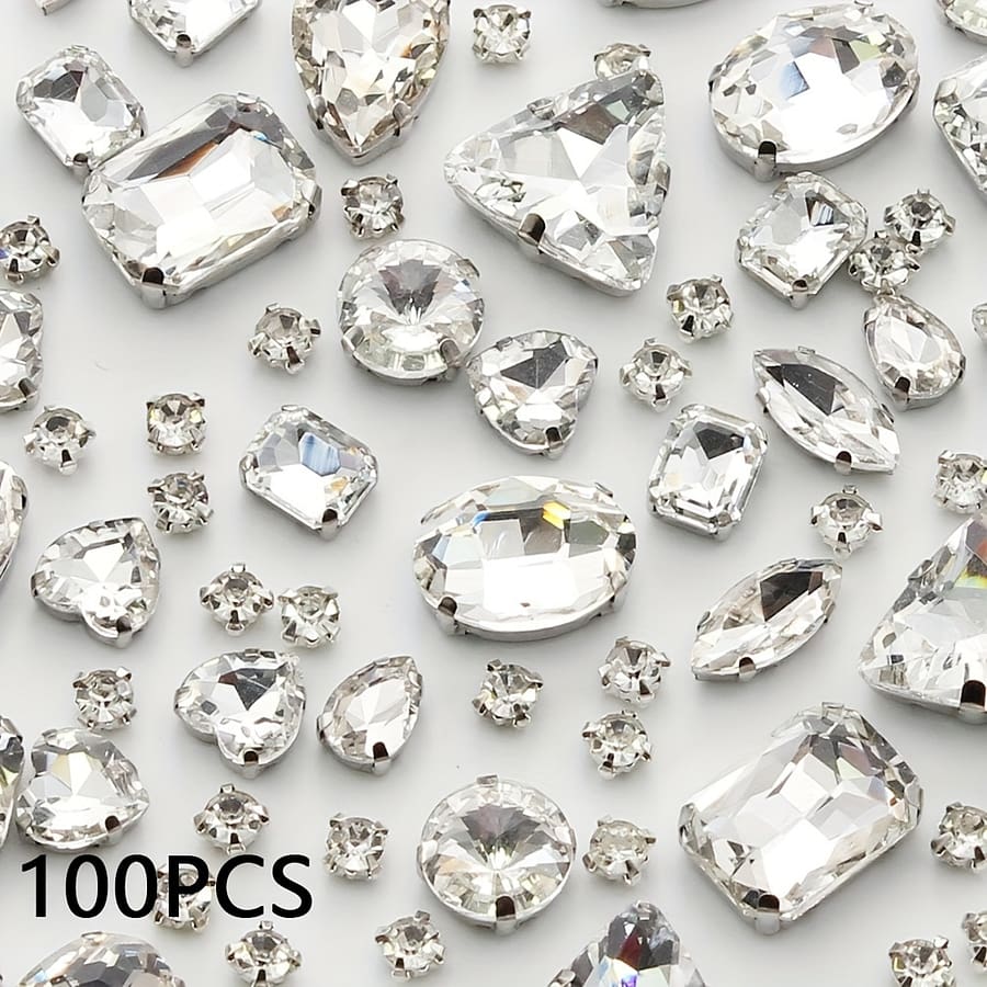 100pcs Mixed Shape Glass Rhinestones Silvery Claw, Stitching For Jewelry Making Clothes, Shoes, Costume Dress Crystal Gems Mental Flat Back White Decorations Arts, Crafts & Sewing Shop Online at Dubai Trades 2