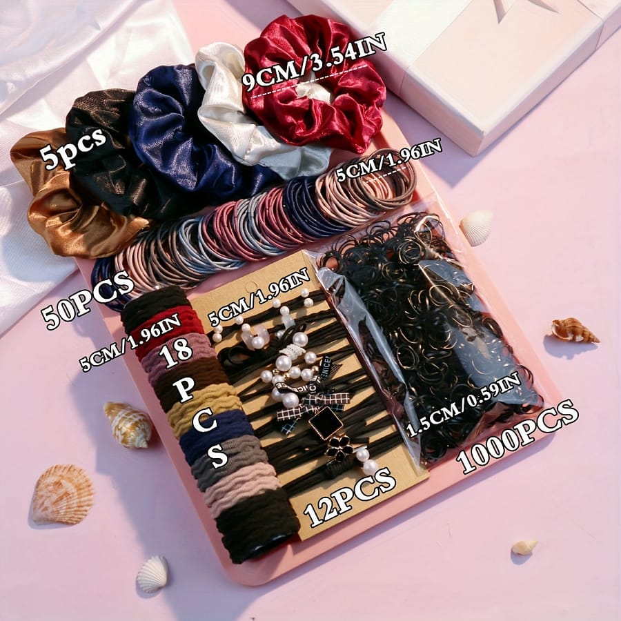 1085pcs Hair Styling Accessories Kit Hair Ties Large Hair Loops Trendy Non Slip Ponytail Holders For Women And Daily Use Beauty & Personal Care Shop Online at Dubai Trades 2