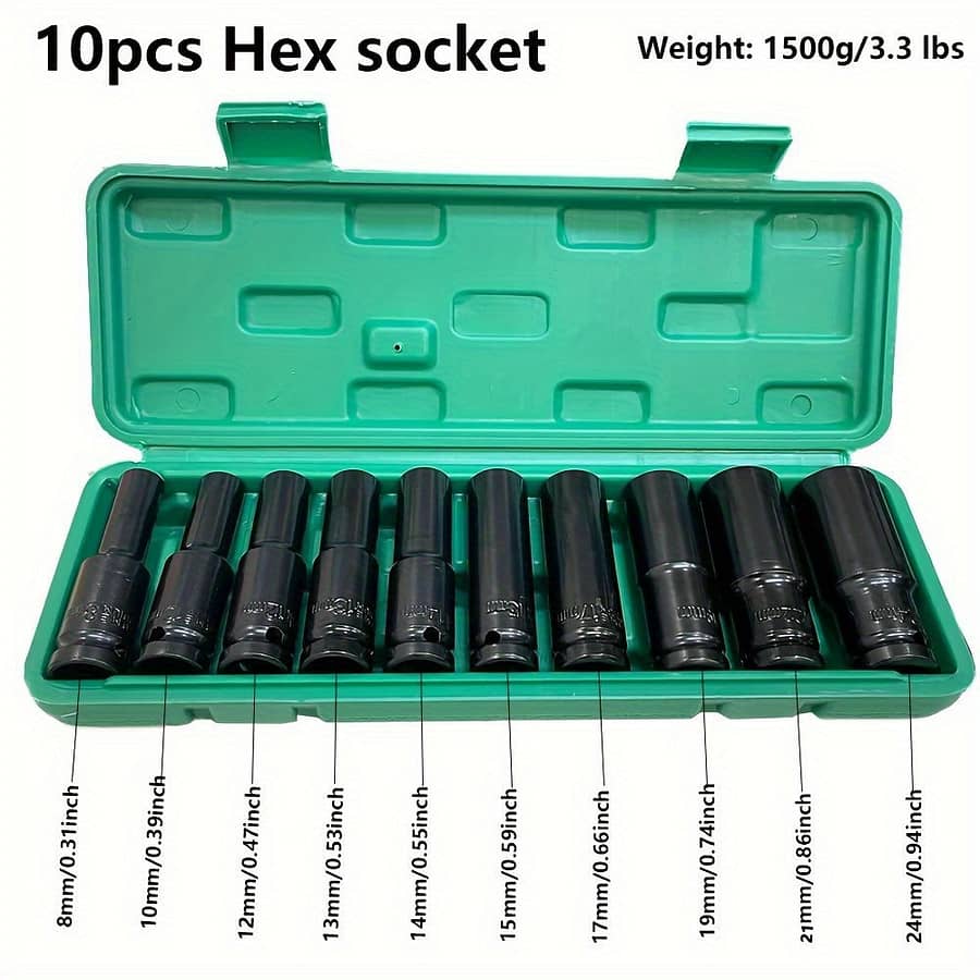 10pcs Impact Wrench Socket Set, 1/2″ Drive, 8-24mm, Carbon Steel, Easy For Auto Repair & Diy Projects – Includes Convenient Storage Case Business, Industry & Science Shop Online at Dubai Trades 2