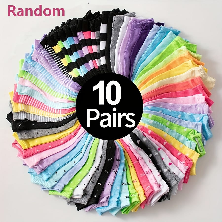 10pcs Women’s Ankle Socks In Vibrant With Heart & Bow Patterns – Soft, Stretchy Polyester Blend, Machine Washable – Ideal For Valentine’s Day Gifts Or Casual Wear, Cute Socks Accessories Shop Online at Dubai Trades 2