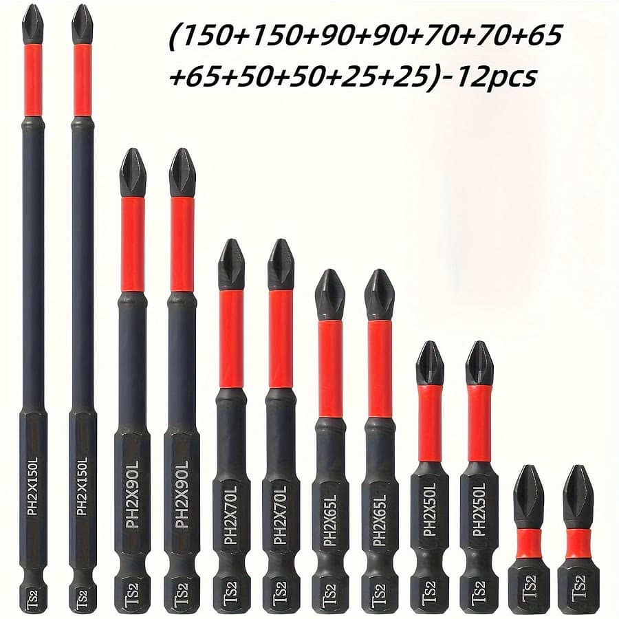 12pcs Magnetic Anti-slip Drill Bit Set For S2 /4″ Shank Impact Drill Bits, Phillips Head Style, Red Color, Metal Material, 12pcs Business, Industry & Science Shop Online at Dubai Trades 2