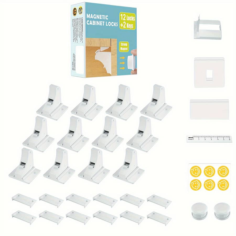 12pcs Safety Magnetic Cabinet Locks With 2 Keys, No Drill, Proofing Drawer Locks For Safety, Invisible Adhesive Magnetic Cupboard Locks For Kitchen Cabinet And Drawers Baby Products Shop Online at Dubai Trades 2