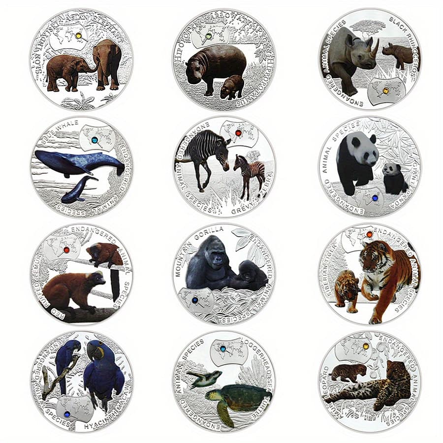 12pcs Silvery Plated Challenge Coin Colored Commemorative Medal Of Rare Animals Collect Gift Novelty & Gag Toys Shop Online at Dubai Trades 2