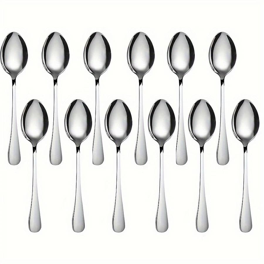 12pcs Stainless Steel Dessert Spoon Set, 5.39in – Sleek Mini Ice Cream, Spoons With Black Accents, Polished Finish – Ideal For Home, Kitchen, Restaurants & Afternoon Tea Dessert Spoons Shop Online at Dubai Trades 2