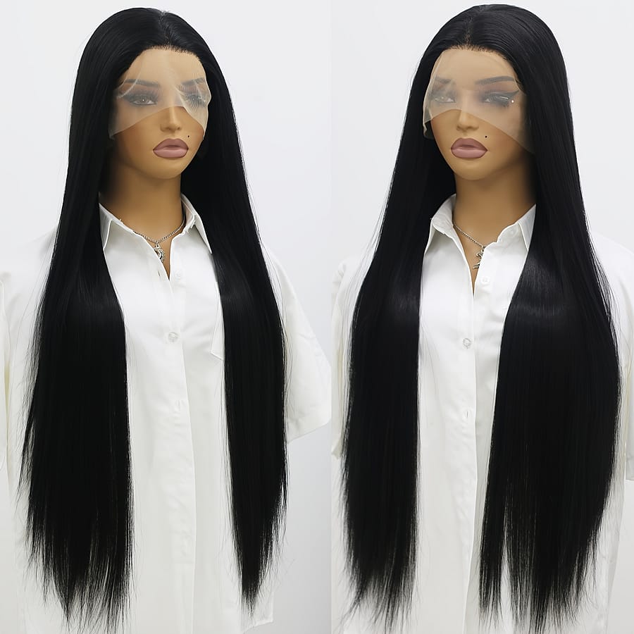 13×3 (32 Inch) Lace Front Wigs Synthetic Hair For Women Straight Lace Front Wigs Heat Resistant Synthetic Hair Lace Frontal Wigs Black Color Beauty & Personal Care Shop Online at Dubai Trades 2