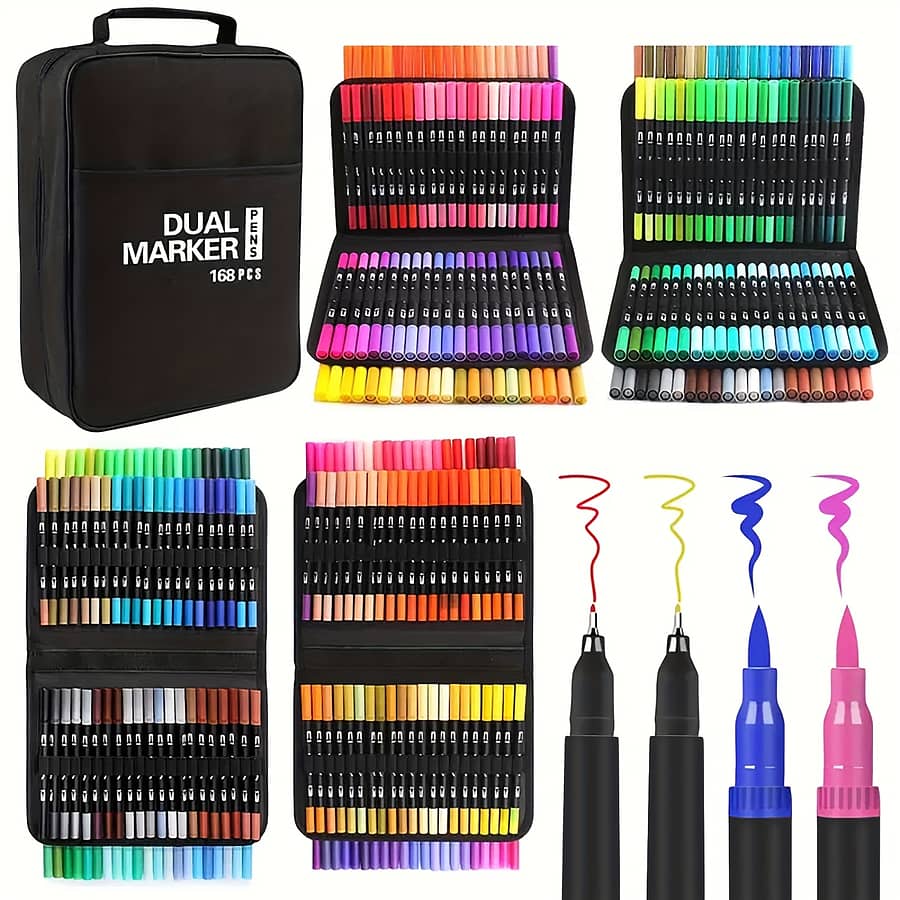 168 Colors Dual Tip Markers & Tips, Oil-based Ink For Coloring Books, Sketching, Lettering – Portable Case Included, Ideal For Artists, Professionals & Hobbyists Education & Crafts Shop Online at Dubai Trades 2