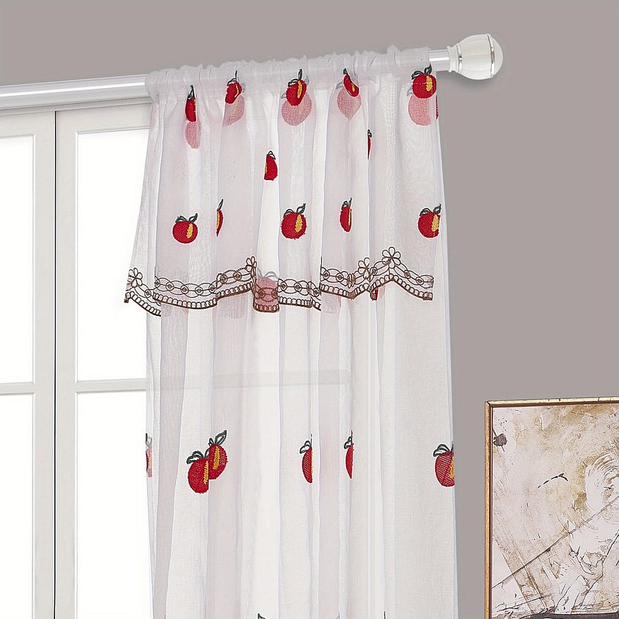 1panel Short Curtain Pastoral Rod Pocket Small Curtain Window Embroidery Fruit Pattern Curtain For Living Room Study Balcony Home Decoration Curtains & Drapes Shop Online at Dubai Trades 2