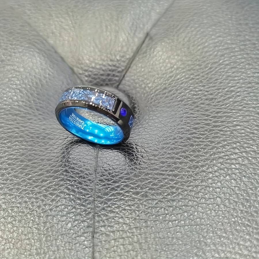 1pc 8mm Wide Inlaid Pattern Fiber Men’s Tungsten Ring, Personality Men’s Accessories Clothing, Shoes & Jewelry Shop Online at Dubai Trades 2