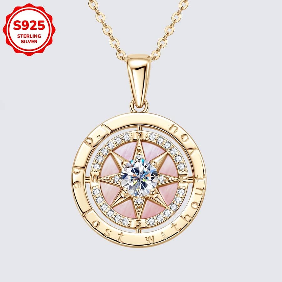 1pc 925 Sterling Silver Compass Pendant Necklace Graduation Gift, Length 45+5cm, Total Weight 4.88g, 4.5mm Round White Synthetic Zirconia, 10.5mm Light Pink Clothing, Shoes & Jewelry Shop Online at Dubai Trades 2