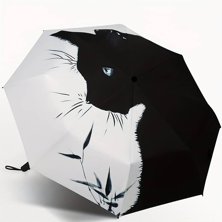 1pc Black And White Cat Pattern Folding Umbrella, Rainproof Sunshade Uv Protection Travel Umbrella Clothing, Shoes & Jewelry Shop Online at Dubai Trades 2
