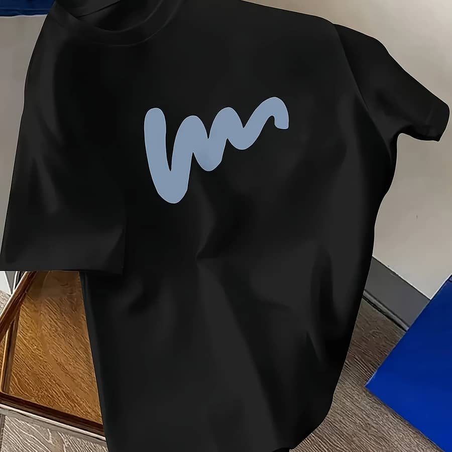 1pc Cartoon Wave Graphic Casual Round Neck Knit T-shirt, 100% Polyester, Regular Length, For Clothing Shop Online at Dubai Trades 2