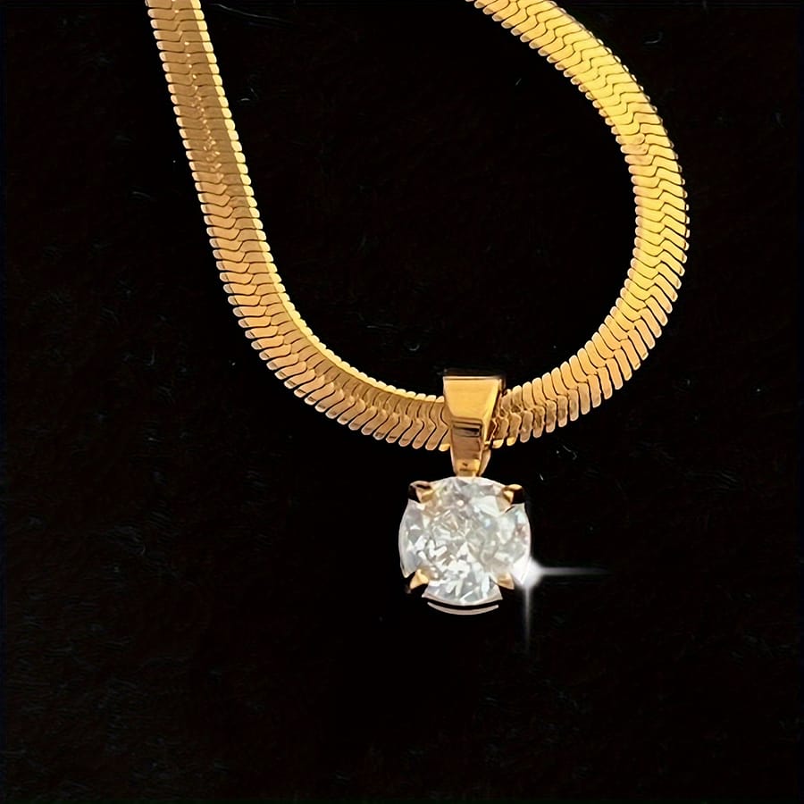 1pc Elegant 18k Golden Plated Stainless Steel Necklace With Synthetic Cubic Zirconia Pendant For Women, Daily & Vacation Wear, Valentine’s Day Gift, Jewelry Clothing, Shoes & Jewelry Shop Online at Dubai Trades 2