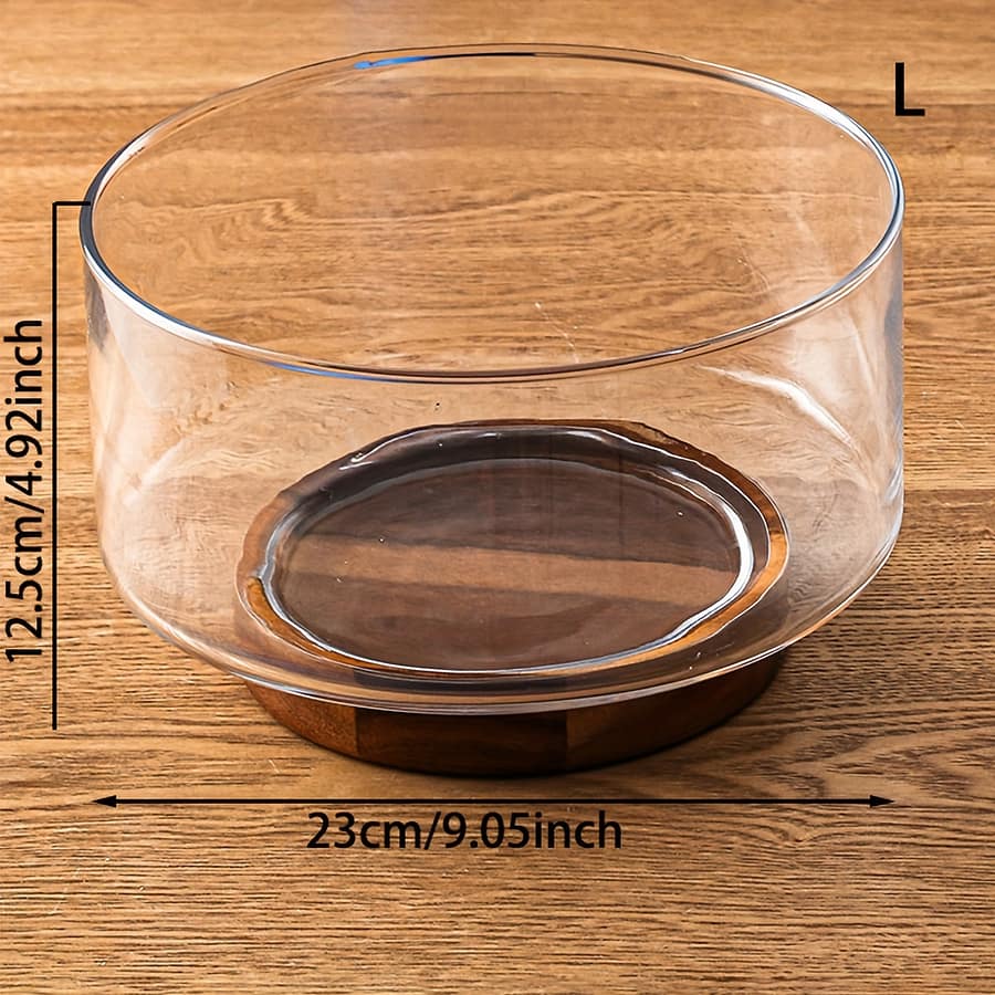 1pc Elegant Glass Fruit Bowl With Wooden Base – Chic, For Home Use | Ideal For Serving Salads, Snacks, – Pattern-free, Fruit Bowl For Kitchen Counter Dining & Entertaining Shop Online at Dubai Trades 2
