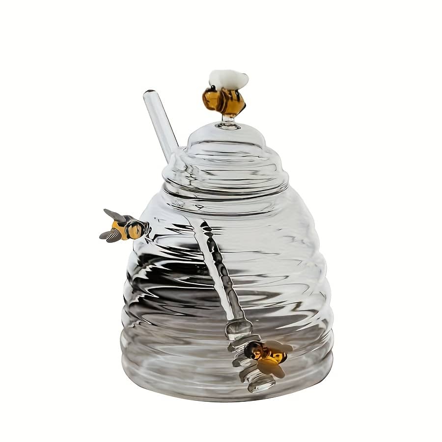 1pc Glass Honey Jar With And Lid – Transparent High Borosilicate Honey Storage Container With Bee Decorations Dining & Entertaining Shop Online at Dubai Trades 2