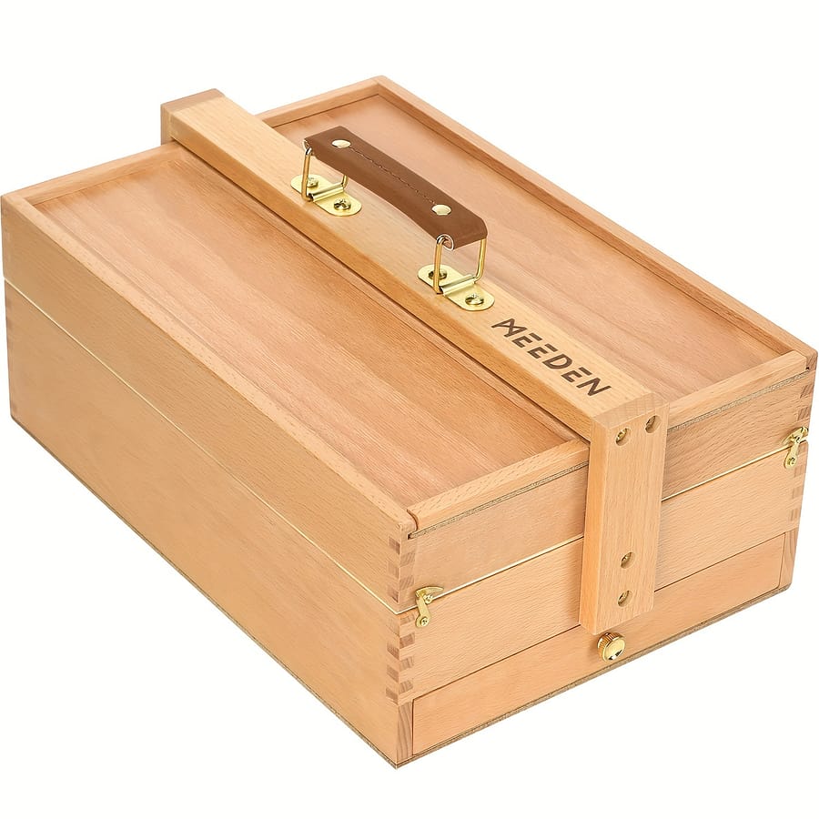 1pc Meeden German Wood Artist Storage Box – Portable Foldable Organizer With Compartments & Drawer For Art Supplies, Pastels, Pencils, Pens, Brushes Arts, Crafts & Sewing Shop Online at Dubai Trades 2