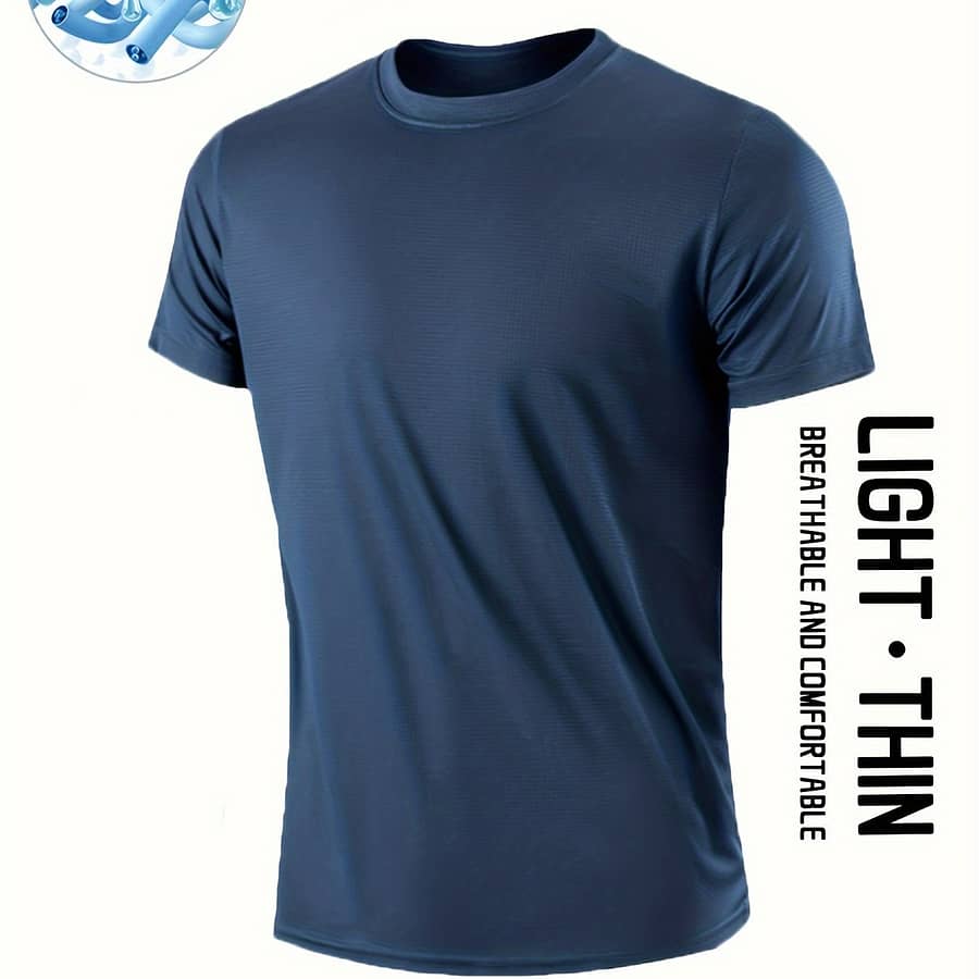 1pc Men’ Style T-shirt, Round Neck Short Sleeve Breathable Lightweight Top For Outdoor Cycling & Exercise Clothing Shop Online at Dubai Trades 2