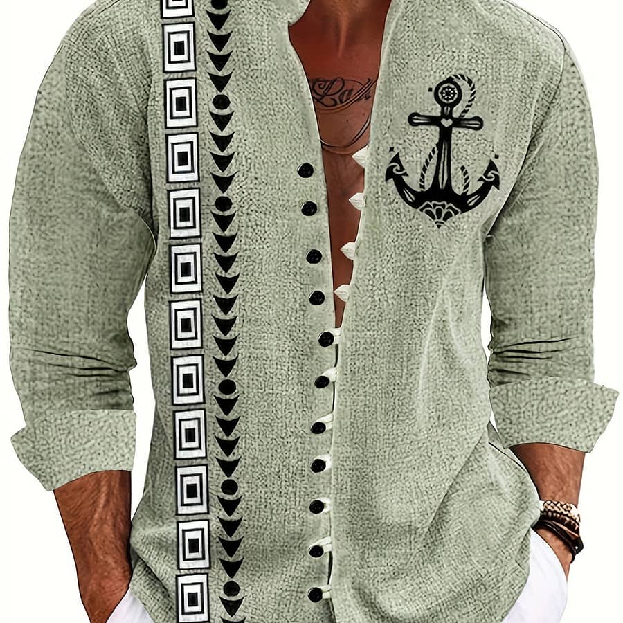 1pc Men’s Casual Polyester Shirt With 3d Print, Ethnic Tribal Totem Pattern, Regular Fit, Button-up, Non-stretch Fabric, Wear Casual Button-Down Shirts Shop Online at Dubai Trades 2