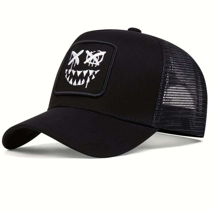 1pc Men’s Funny Face Embroidered Baseball Cap, Fashion Trucker Cap, Outdoor Adjustable Casual Cap, Suitable For Spring And Autumn Travel, Seaside Vacation Accessories Shop Online at Dubai Trades 2