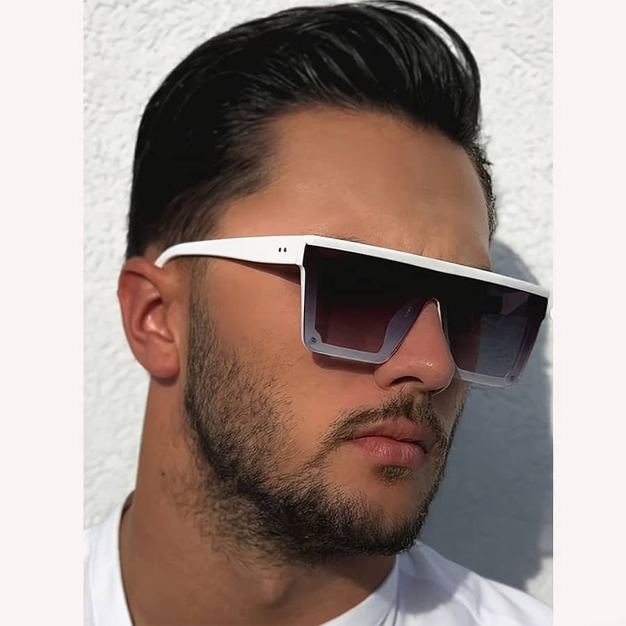 1pc Men’s Geometric Glasses – Large Frame, White With Purple Tint Lenses, Stylish Streetwear Design For Driving, And Everyday Use, Glasses | | Polycarbonate Lenses, Glasses For Men Accessories Shop Online at Dubai Trades 2