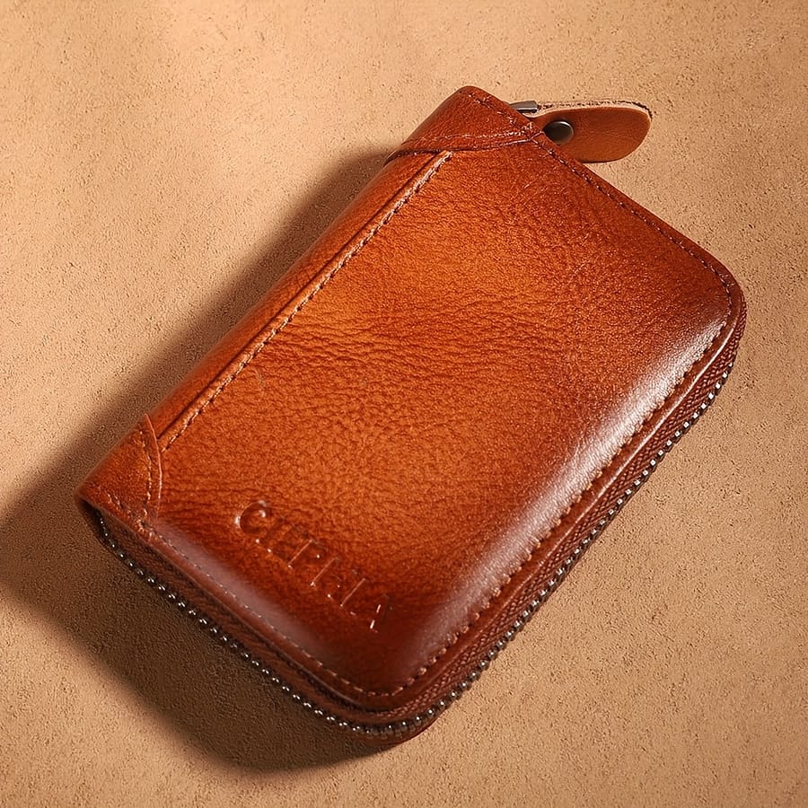 1pc Men’s Leather Card Wallet Vintage Short Zipper Wallet With 9 Card Slots, 2 Banknote Slots, Anti-theft Brush Protection Top Layer Cowhide Card Wallet Accessories Shop Online at Dubai Trades 2