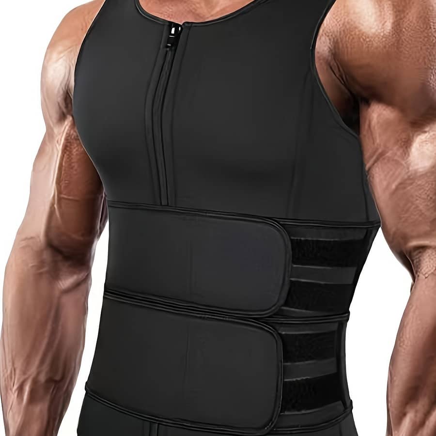1pc Men’s Slimming Body Shaper Vest With Dual Waist Trimmers & Zipper – Neoprene-nylon , Tummy Control For Fitness & Running, Breathable Knit Fabric, Wear, Waist Trainer Clothing Shop Online at Dubai Trades 2