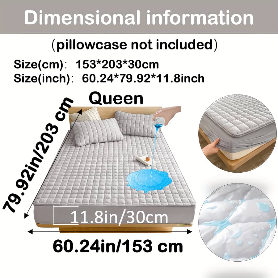 1pc Quilted Waterproof Mattress Protector (without Pillow And Core), Soft Comfortable Solid Color Bedding Mattress Cover, For Bedroom, , With Deep Pocket, Fitted Bed Sheet Only Bedding Shop Online at Dubai Trades 2