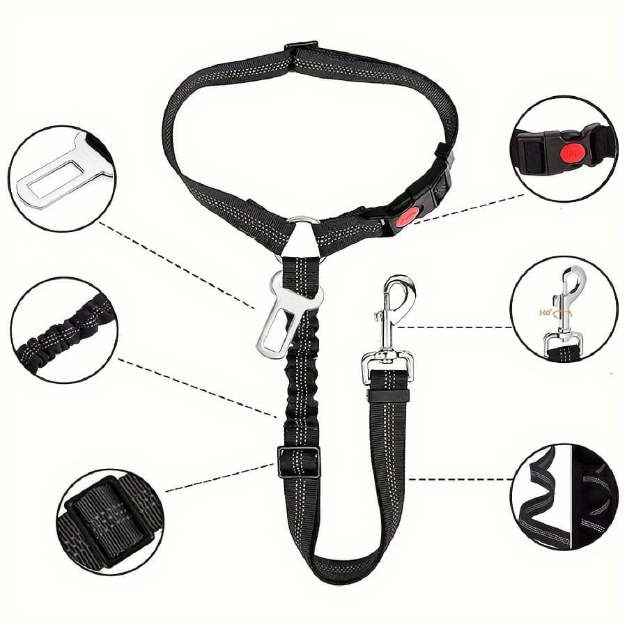 1pc Reflective Nylon With Bungee & Safety Enhancements – Adjustable, Machine Washable, Multi-functional Car Seatbelt Attachment For , Nighttime Visibility Collars, Harnesses & Leashes Shop Online at Dubai Trades 2