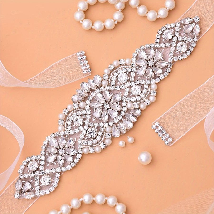 1pc Rhinestones Bridal Belt Shiny Wedding Dress Satin Ribbon Belt High-end Sash For Wedding Dress Ball Gown Accessories Accessories Shop Online at Dubai Trades 2