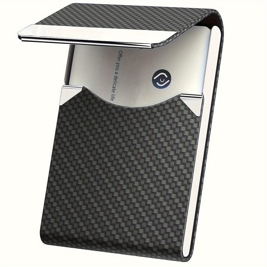 1pc Sleek Black Leather Business Card Holder For Men – Rfid Blocking, Magnetic Closure, Carbon Fiber Design, Ideal For Professional Use Accessories Shop Online at Dubai Trades 2