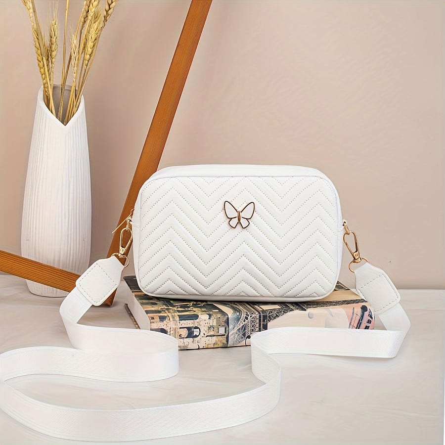 1pc Stylish White Quilted Crossbody Bag With Adjustable Strap & Golden Clasp – Chevron Pattern Shoulder Bag For Women, Casual Or Summer Outfits, Small Crossbody Bag Clothing, Shoes & Jewelry Shop Online at Dubai Trades 2