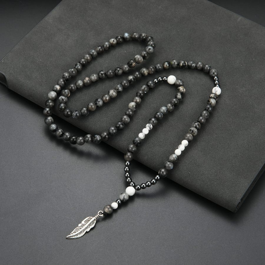 1pc Trendy Cool 6mm Black Grey Round Beads Feather Small Pendant Men’s Necklace, Sweater Chain Gift Clothing, Shoes & Jewelry Shop Online at Dubai Trades 2