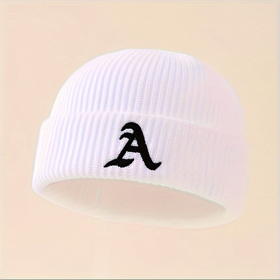1pc Unisex Classic Brimless Hat With Adjustable Rolled Cuff, Simple Letter Pattern Knitted Hat, Suitable For Winter Hats Shop Online at Dubai Trades 2