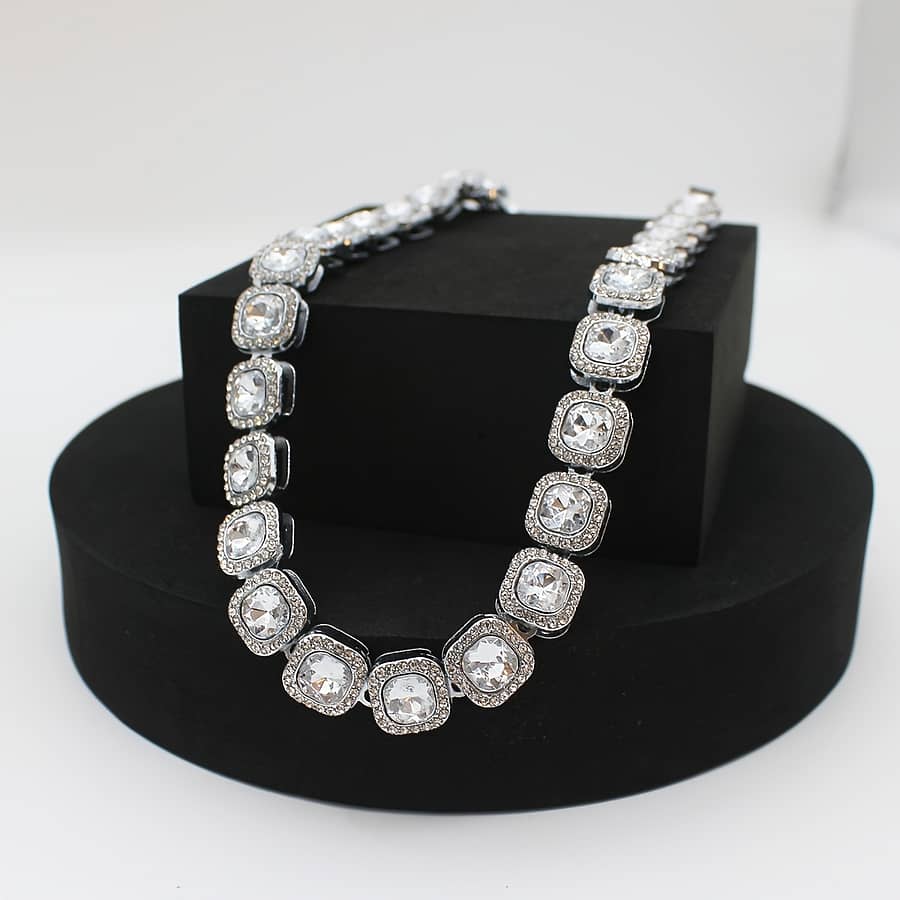 1pc18inch Square Cuban Chain Necklace Set With Shiny Rhinestones Hip Hop Accessories For Men Clothing, Shoes & Jewelry Shop Online at Dubai Trades 2