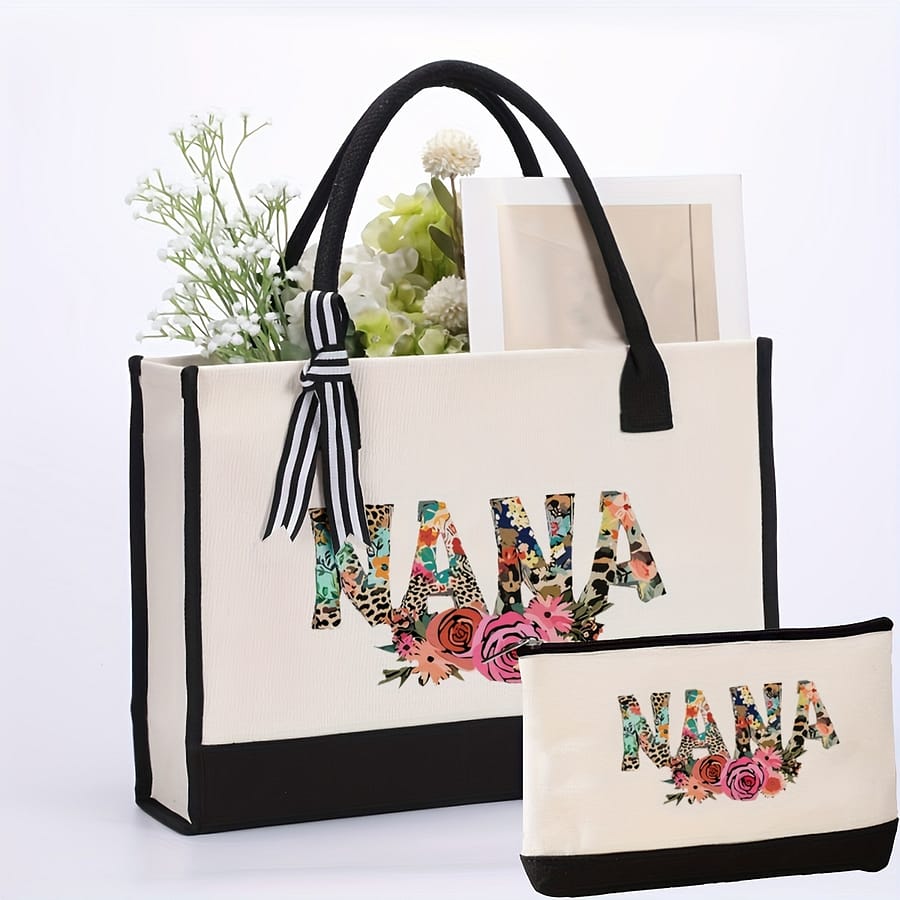 1pc/2pcs Floral Print Tote Bag, Fashion Shoulder Bag, Portable Shopping Bag With Makeup Bag, Best Gift Clothing, Shoes & Jewelry Shop Online at Dubai Trades 2
