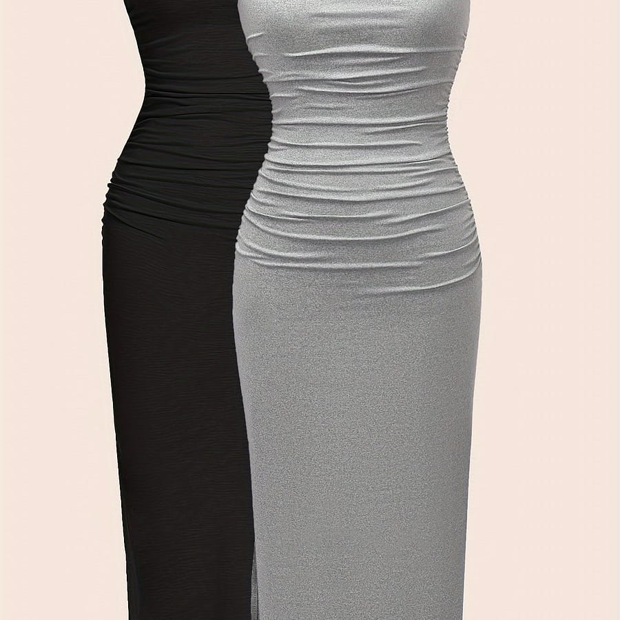 2 Pack Solid Color Ruched Bandeau Dress, Sexy Sleeveless Backless Slinky Tube Dress For , Women’s Clothing Clothing Shop Online at Dubai Trades 2