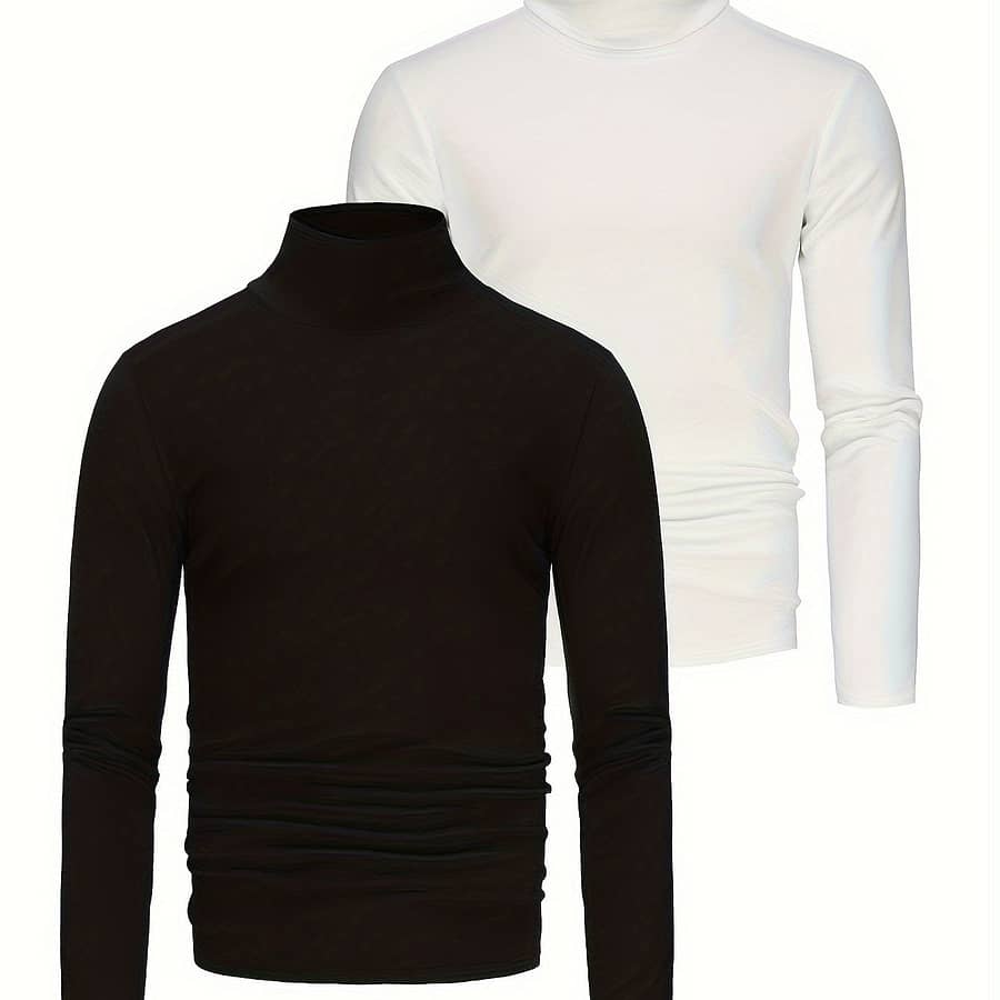2 Pcs Men’s Layer, Casual Long Sleeve Slim-fit Turtle Neck Fleece Top, Men’s Clothing For Outdoor Active & Performance Shop Online at Dubai Trades 2