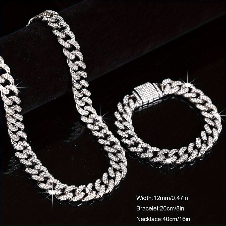 2 Pcs/set Stylish Look Punk Style Necklace Bracelet Set,trendy Hip Hop Style Jewelry Set Suitable For Men And Women Clothing, Shoes & Jewelry Shop Online at Dubai Trades 2
