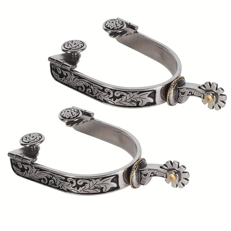 2 Western Cowboy Spurs, Silvery Stainless Steel Spurs With Rotating Gears Crops, Whips & Spurs Shop Online at Dubai Trades 2
