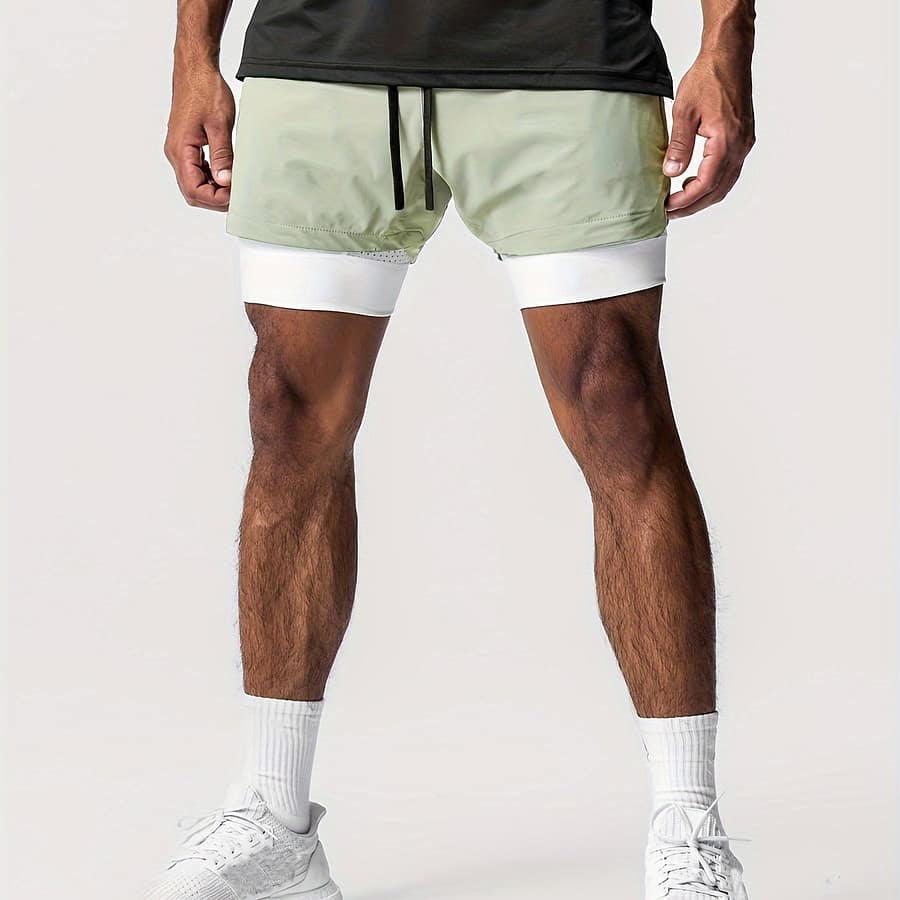 2-in-1 Double Layer Shorts With Inner Pocket, Men’s Quick Shorts For Summer Gym Workout Training Active Shop Online at Dubai Trades 2