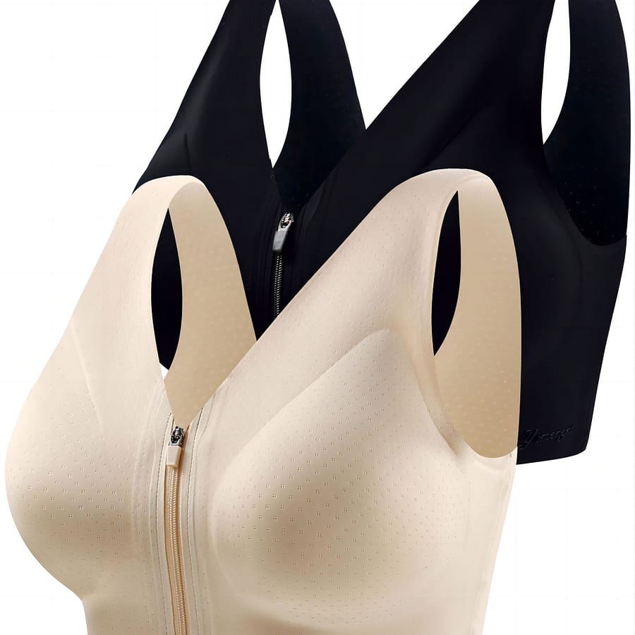 2-pack Sports Bras, Nylon 80% Spandex 20% Medium Support, Solid Color, Zipper Detail, Removable Padding, Knit Fabric, 160gsm, Wireless Push Up Style For Adult Women Bras Shop Online at Dubai Trades 2