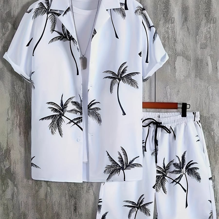 2-piece Print Men’s Summer Co Ord Set, Men’s Short Sleeve Hawaiian Shirt & Drawstring Shorts With Pockets Active Shop Online at Dubai Trades 2